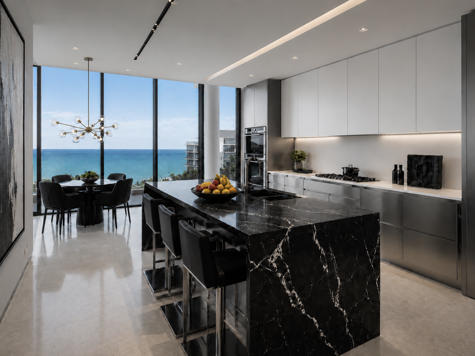 Modern Miami Beach kitchen with marble surfaces